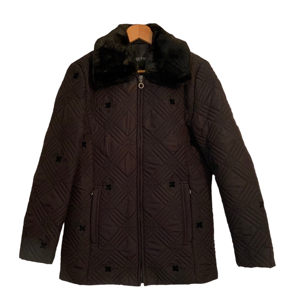 Sequence Quilted Black Jacket Faux Fur Size 12